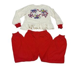 Vintage Robyn Sue Fashions Kids Red White Floral Heart Ruffle Sweatshirt Set 6